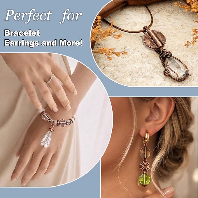 Copper Smooth Flat Bead Jewelry 52Pcs Spacer Beads Kit Jewelry Findings Beading Assortment DIY Accessories for Bracelet Necklace Jewelry Making 14mm