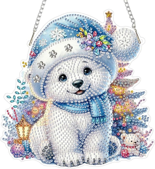 SENQAO Bear Diamond Art Hanging Kits for Adults Kids, Christmas Diamond Art Suncatchers, 5D Special Shape Diamond Painting Pendant Window Ornament Gifts for Home Garden Door Wall Decor