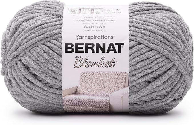 Bernat Blanket Super Bulky Acrylic Yarn - 2 Pack of 300g/10.5oz #6 Chunky Chenille Heavy Weight Yarn for Knitting and Crocheting, Amigurumi, Thick Blankets (Vapor Gray, 220 Yards 2-Pack)