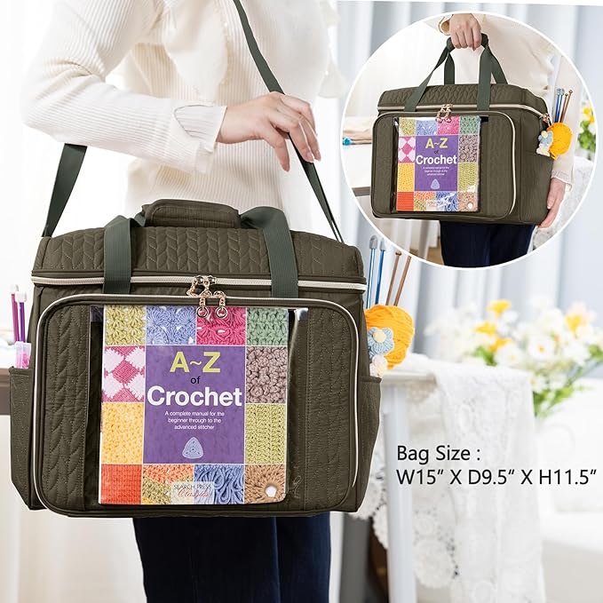 Large Yarn Storage Bag,Crochet Bag Organizer,Yarn Bags for Crocheting,Crochet Storage Bag with Pockets for Crochet Hooks, Crochet Accessories,Knitting Bags,Gifts for Crocheters