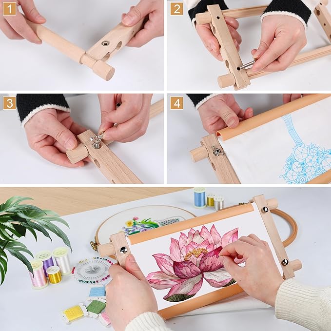 Small Beech Wood Tapestry Embroidery Frames, Scroll Stitching Holder for Cross Stitch, Needlepoint, Quilting & Sewing Projects