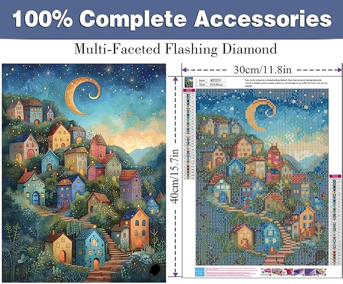 ijbnhd Diamond Art Kits for Adults - House Diamond Painting Kits for Adults, 5D Diamond Painting Dream House, DIY Full Drill Diamond Painting Moon Gem Art Crafts 12x16inch