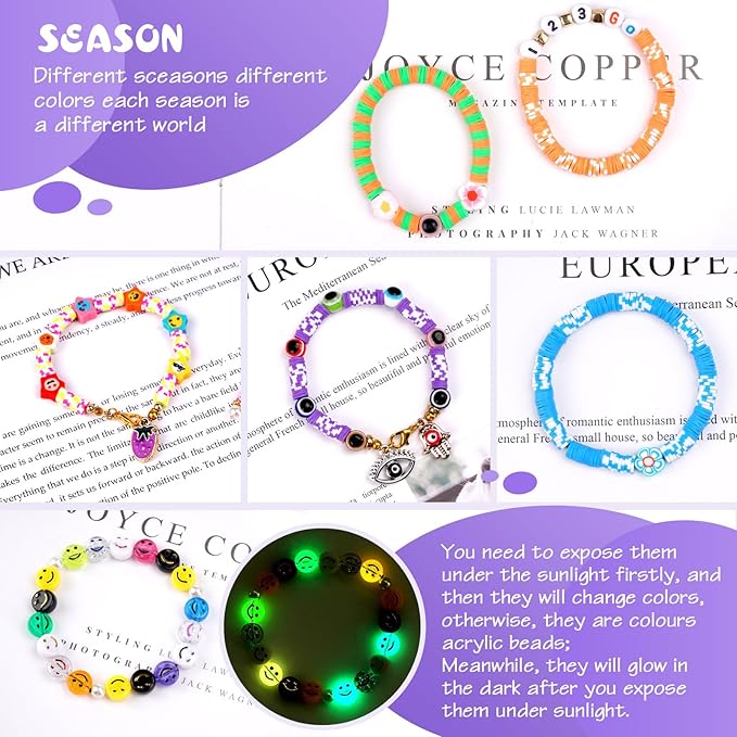 JQEEYGV Friendship Bracelet Kit, 2 Boxs 7300Pcs Clay Beads for Bracelet Making Kit with Number Letter Beads DIY Jewelry Charms Making Crafts Gifts for Girls Ages 6-12