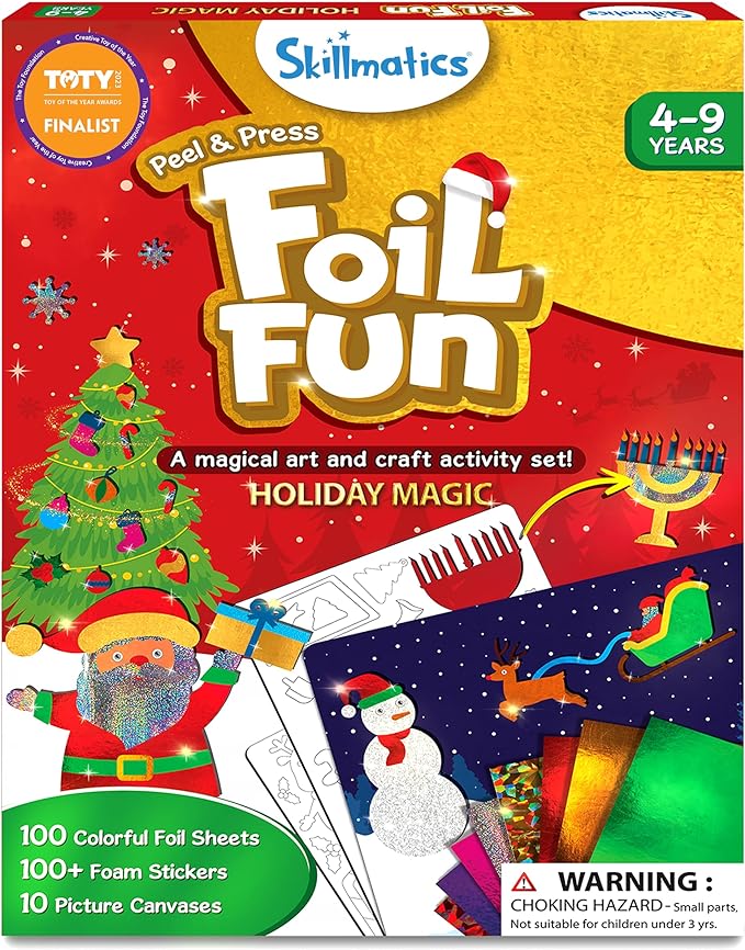 skillmatics foil fun - holiday magic, no mess art for kids, christmas craft kits & supplies, diy creative activity, travel toys, gifts for boys & girls ages 4, 5, 6, 7, 8, 9