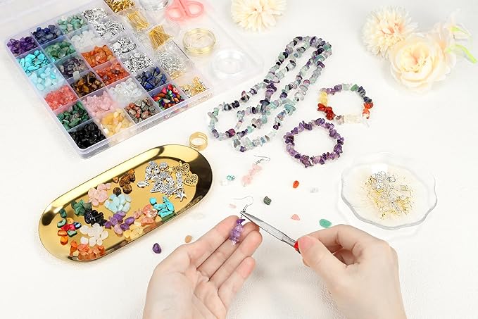 LAIDANLA Jewelry Making Supplies Kit for Adults 1612 Pcs Irregular Natural Stone Gemstone Chip Beads Jewelry Making Kits for Women 20 Colors Jewlery Kit for Craft DIY Bracelet Earring Ring Gifts