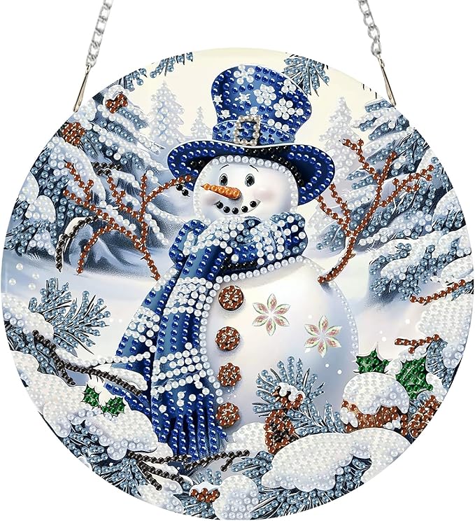 SENQAO Christmas Diamond Art Hanging Kits for Adults Kids, Snowman Diamond Art Suncatchers, 5D Special Shape Diamond Painting Pendant Window Ornament Gifts for Home Door Wall Decor