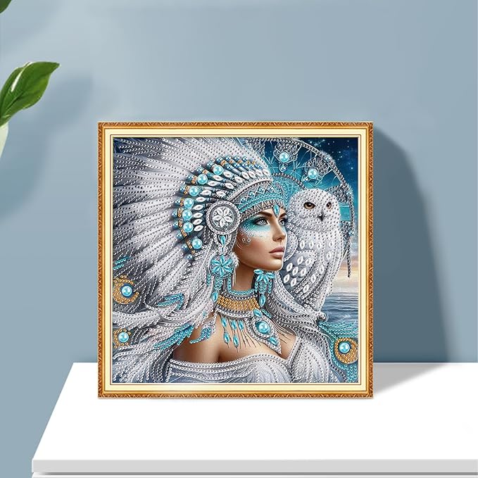 AiYuanzsh 5D DIY Special-Shaped Diamond Painting Kit – Goddess with White Owl, 30x30cm Crystal Rhinestone Art for Home Wall Decor, Gifts for Women Adults Beginners