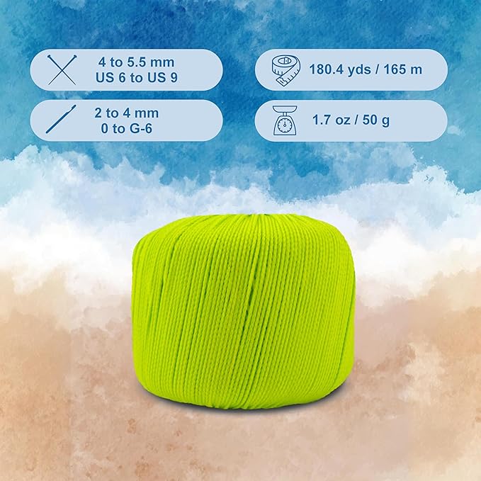 CIRCULO Seaside Yarn, Perfect for Beachwear, Bikinis & Cover-Ups, Quick-Drying & Lightweight, Fingering Weight, 100% Polyamide, 180.4 yds, 50g (5583 - Neon Green)