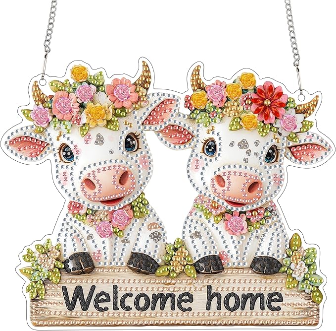 SKRYUIE Cattle Hanging Diamond Art Kits for Adults Pendant Suncatcher, Special Shaped Crystal DIY Pearl Diamond Painting Kit, Gift for Mother Spring Summer Window Wreath Decor 7.48 x 7.32 Inch A37