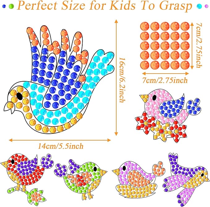 Qyeahkj 6 Pcs Spring Bird Arts Crafts DIY Summer Gem Diamond Suncatcher Crafts for Kids Spring Diamond Painting Gifts Exchange for Kids Aged 4 6 8 10 12 for Home School Party Decor