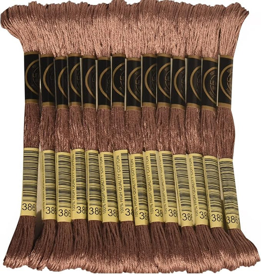 LE PAON Embroidery Floss, 14-Pack Six Strands 100% Long Staple Cotton Embroidery Thread, 8.7-Yard，Color Number：3861, Light Cocoa