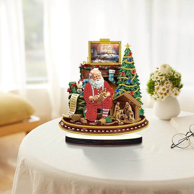 Christmas Diamond Art Tabletop Decoration, DIY Santa Claus in Carving, Diamond Art 5D Special Shape Crystal Diamond Partial Diamond Art Painting Mosaic Handicraft, Home Office Tabletop Decor Gift