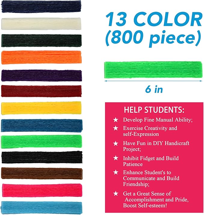 800PCS Wiky Sticks for Kids – Easter Gitfs Mess-Free Sensory Toy, Non-Toxic Wax Yarn Sticks for Travel, Road Trips, Airplane & Restaurant Activities, DIY Arts & Crafts, 13 Colors