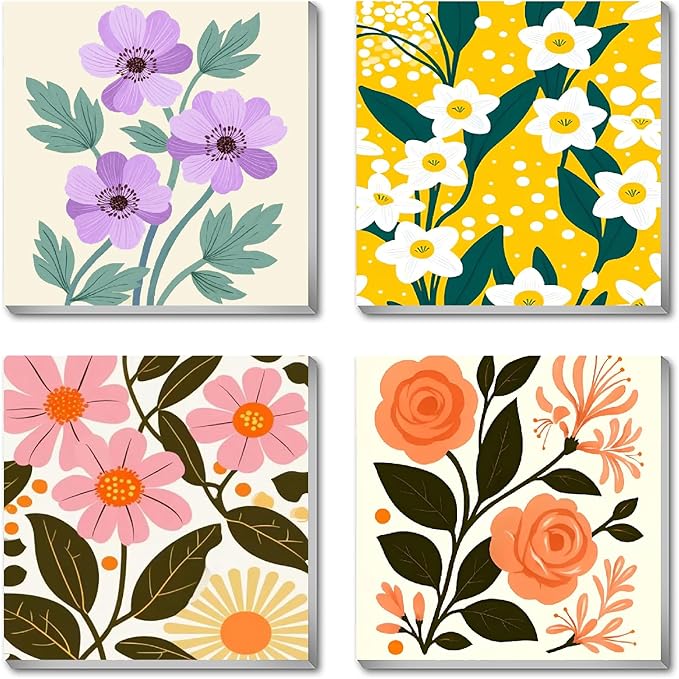 Canrichshop 4 Pack Adult Paint by Number Kits Beginner & All Ages 4-8-12 and More,Framed Flowers Painting by Numbers, DIY Paint by Numbers for Adults for Decor Present 8X 8 inch