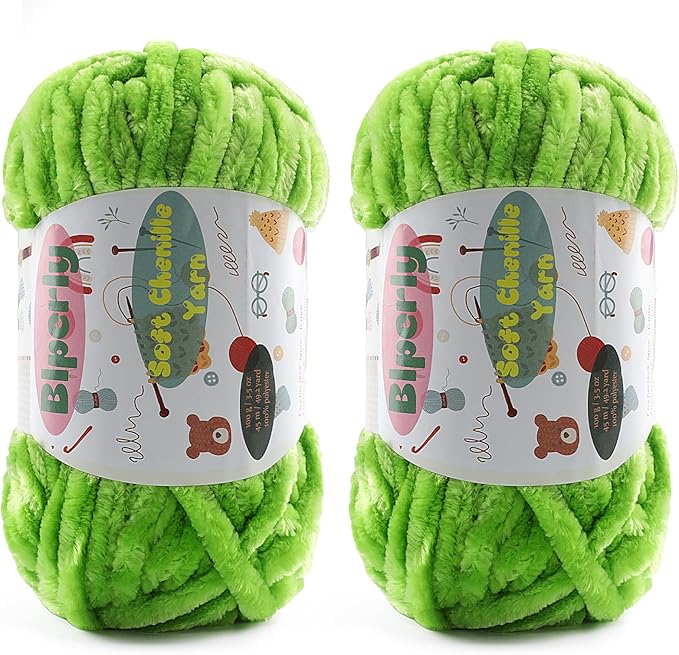 2 * 100g Fluffy Chenille Yarn for Crocheting - Chunky Velvet Yarn for Scarves Shawls, Baby Blankets, Hats Plush Toys, Plush Yarns Each Skein 49.2yd, (2, Autumn Green)