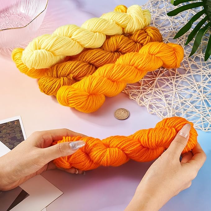 Cheriswelry 5 Skeins Yellow Craft Sewing Cord Threads for Weaving Soft Acrylic Fiber Yarn for Knitting 2.2mm Multicolor Skeins Yarn kit for Crochet Beginners Adults