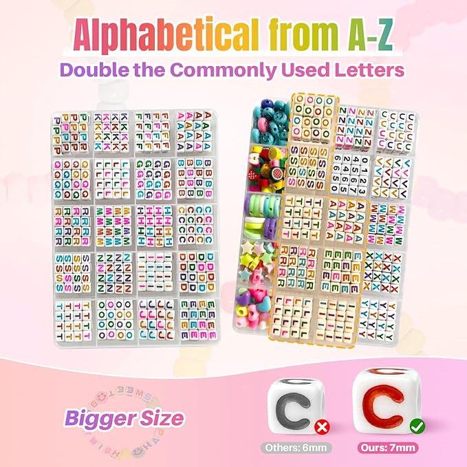 ARIANACO Pony Beads for Bracelet Making Kit with Letter Beads for Friendship Bracelets String Sets,5 Boxes Rave Kandi Beads Bulk for Keychain Crafts and Jewelry Making Supplies