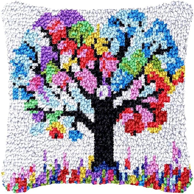 Puzamen Latch Hook Pillow Kits for Adults Beginner Christmas with Pre-Printed Canvas Rug Needlework Pillowcase Making Kit Home Arts Crafts Sofa Decoration