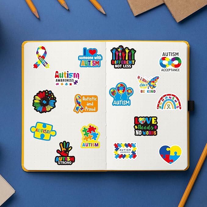 beyumi autism awareness roll stickers - 1000pcs puzzle pieces ribbon sticker in 2 rolls waterproof vinyl autism awareness decal fundraiser event laptop bottle notebook luggage gift decor for kids teen