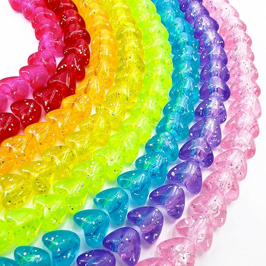 MIIIM 500 Pcs Glitter Heart Pony Beads Shapes for Friendship Bracelet, Large Hole Kandi Beads for Hair Braids, Jewelry Making (Multi-Glitter)