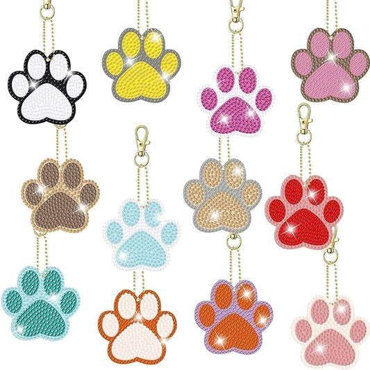 Demonwer 12 Pcs Dog Paw Diamond Keychains Kit DIY Pet Paw Diamond Keychains Dog Paw Diamond Art for Beginners Adults Art Craft Supplies Gift