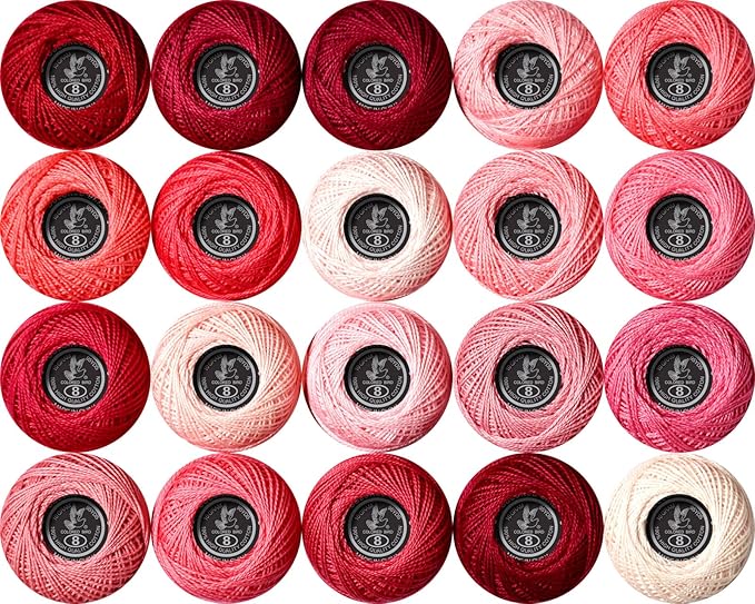 Soft 20 Colors Classic Crochet Thread 20 Pack,100% Cotton (Rose-816-819)