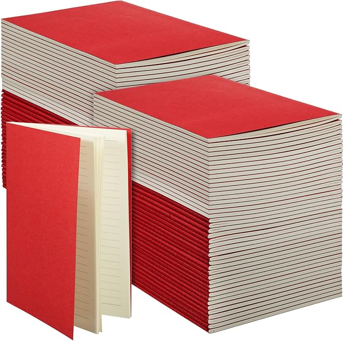 mimorou 100 pcs journals notebooks bulk - kraft softcover a5 small notebooks 5.5 inch x 8.3 inch notepads with 60 page 30 sheet for writing sketch travel office supplies(red,lined)