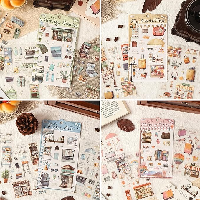 Uideyvi Travel Series Sticker Scrapbooking Supplies for Junk Journal, 16 Sheets PET Stickers(TZ-010-005)