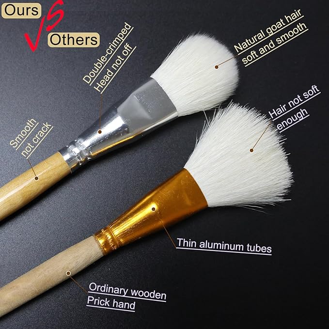 Gilding Brush Set, 7 Pieces Versatile Goat Hair Blending Mop Brushes for Acrylic Painting Wartercolor Foil Gold Leaf Flakes Sheets