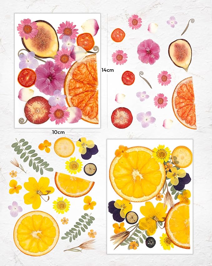 Resiners Dried Pressed Flowers for Resin Molds, Real Natural Dried Flowers Dry Leaves kit for Scrapbook Supplies Card Making Resin Jewelry Making Soap Candle DIY Crafts (Bright Fruit 80pcs)