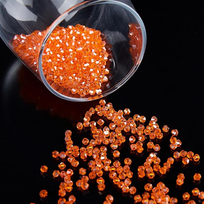 laopottbeads 1200pcs 3mm bicone crystal glass beads for jewelry making, sparkling mini beads for suncatchers, diy bracelets & craft projects (orange)