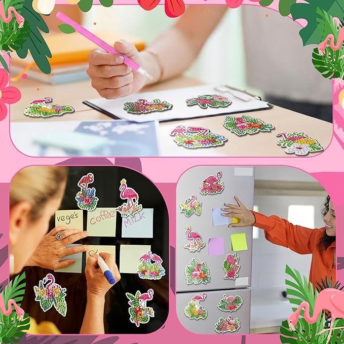 30 Pcs Summer Diamond Art Painting Magnets Flamingo Fridge Magnetic Diamond Art Painting Kits Flamingo Fridge Sticker Magnet DIY Craft for Adult Beginner Gifts Toy Home Office Decors