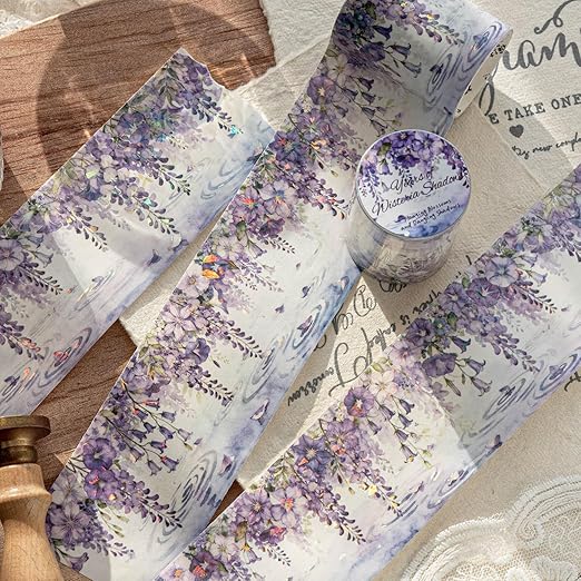 Washi Tape Stickers for Scrapbooking Supplies, 6 Rolls of Holographic Nature Seasons Ripples Themed Scrapbook Stickers for Journaling, Junk Journal Supplies, Planer (Flower)