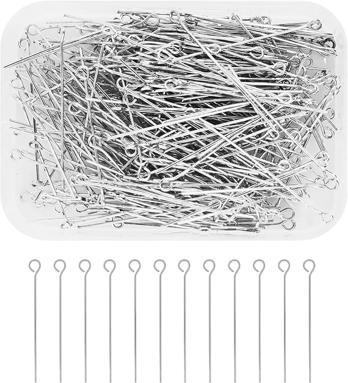 Mandala Crafts 1.5 Inch Stainless Steel Eye Pins for Jewelry Making Earring Making Supplies Jewelry Findings Open Eye Head Pins for Earrings DIY Bracelets Rosary Charms