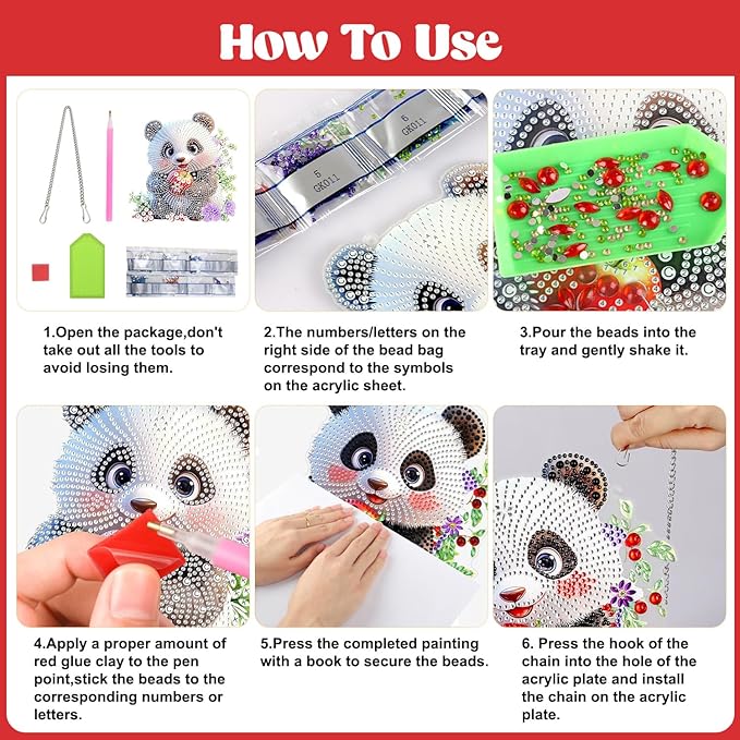 AIRDEA Panda Hanging Diamond Painting Kits,Special Shaped Diamond Art Kits for Beginner Cartoon Animals,Gem Art Pendant Decor 7.87x7.63in