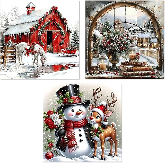 Meothan 3 Pack Diamond Art Kits for Adults, Christmas Diamond Painting Kits for Adults, 5D DIY Round Drill Gem Art Paint with Diamonds Dots Crafts Kits for Home Decor Gift 14x14inch
