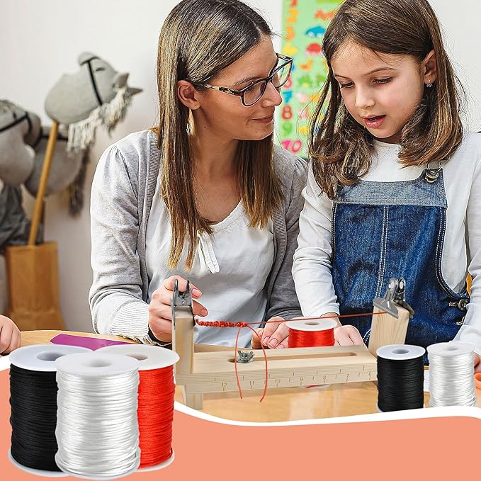 Worldity Paracord Bracelet Making Kit, Wooden Paracord Jig with 3 Rolls Nylon String and 2 Clamp, DIY Bracelet Maker for Paracords, Ideal for Crafters, Men, Women(Black, White, Red)