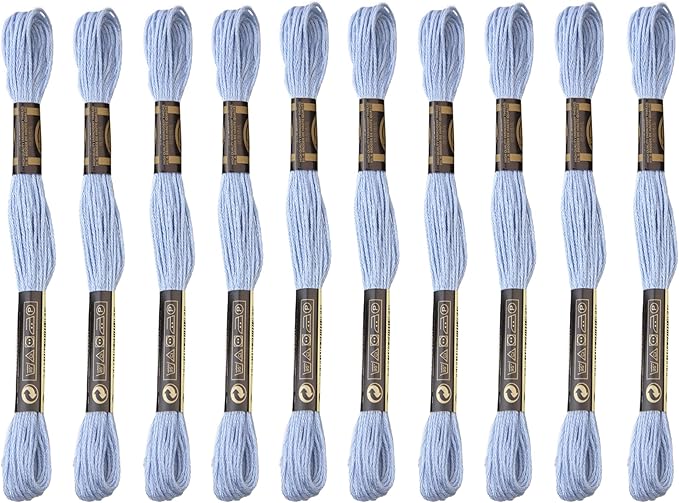 12 Skeins Embroidery Cotton Floss is 100% Egyptian Long Fiber Cotton of 8.75yds Each Cottons Cross Stitch Thread for Hand Embroidery DIY Creation and Friendship Bracelet String. (12, Light Blue)