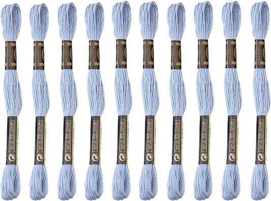 12 Skeins Embroidery Cotton Floss is 100% Egyptian Long Fiber Cotton of 8.75yds Each Cottons Cross Stitch Thread for Hand Embroidery DIY Creation and Friendship Bracelet String. (12, Light Blue)