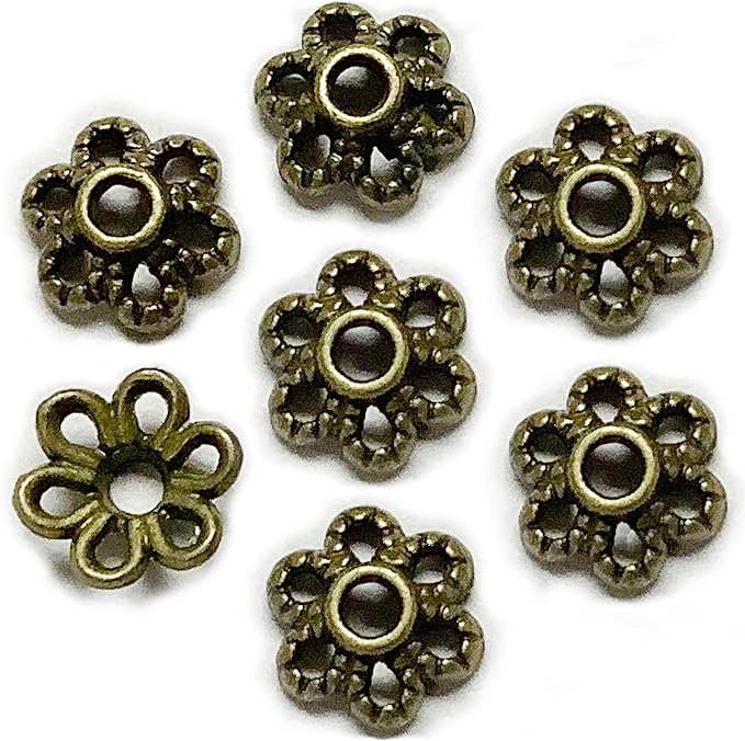 Heather's cf Flower Bead Caps Custom Fancy Charm Jewelry Making Spacer Kit Findings Bulk Vintage for Bracelets Earrings Necklaces Rings Beading Supplies Craft Non Tarnish DIY (Tiny Brass - 500 Pcs)