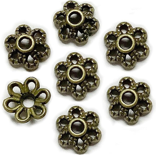 Heather's cf Flower Bead Caps Custom Fancy Charm Jewelry Making Spacer Kit Findings Bulk Vintage for Bracelets Earrings Necklaces Rings Beading Supplies Craft Non Tarnish DIY (Tiny Brass - 500 Pcs)