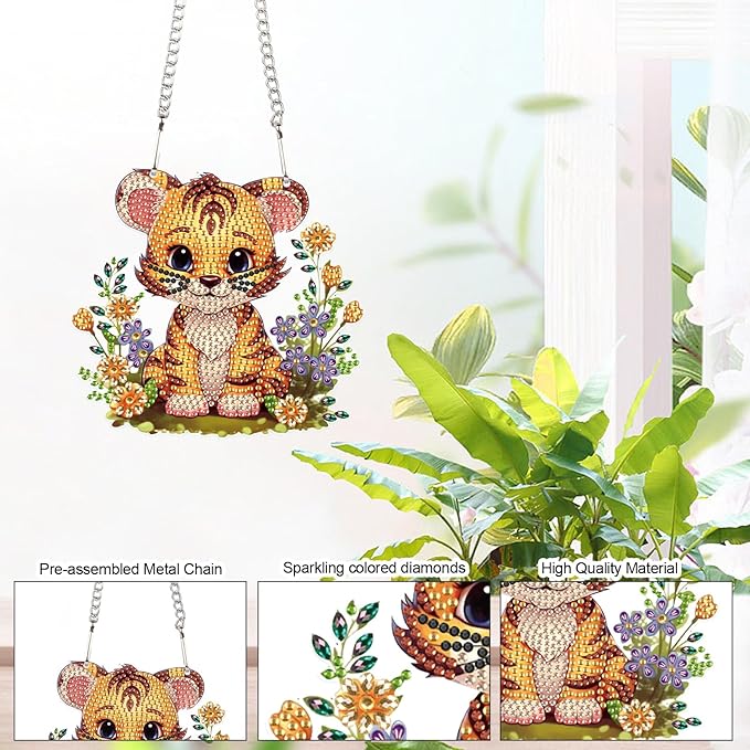 AiYuanzsh DIY 5D Tiger Diamond Art Hanging Ornament, Special-Shaped Crystal Diamond Painting Suncatcher Pendant Kit for Home, Window, or Christmas Gift