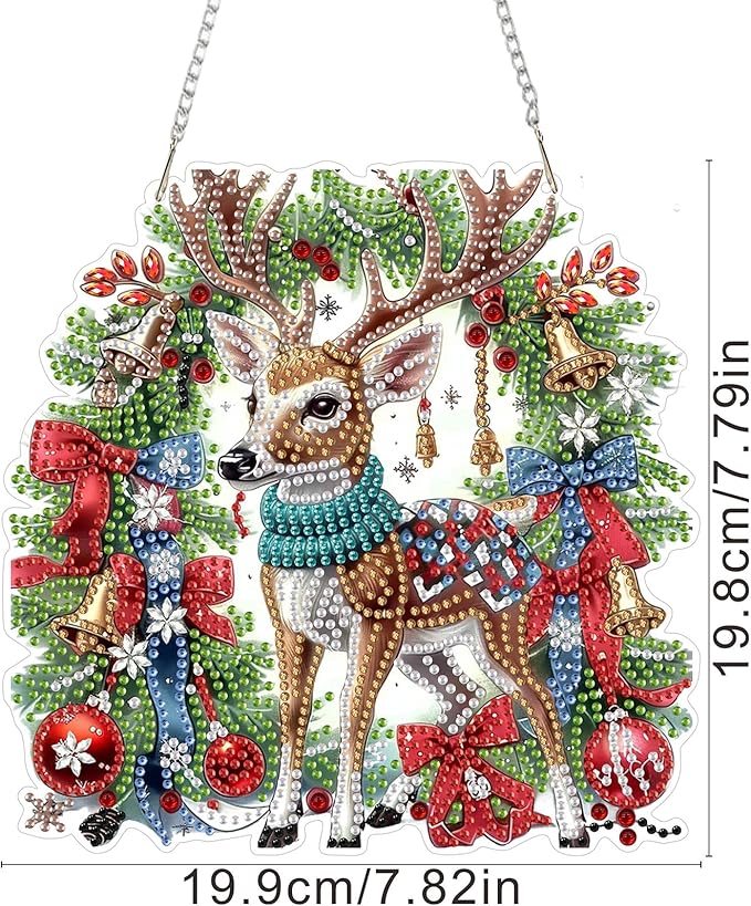 SENQAO Deer Diamond Art Hanging Kits for Adults Kids, Christmas Diamond Art Suncatchers, 5D Special Shape Diamond Painting Pendant Window Ornament Gifts for Home Garden Door Wall Decor