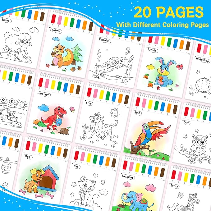 SOCOLER Paint with Water Coloring Books for Kids,Animal Theme Mess Free Watercolor Painting Papers Sets for Toddlers,Water Color Paint Kit,Art Craft Birthday Gift for Ages 1-3, 4-8