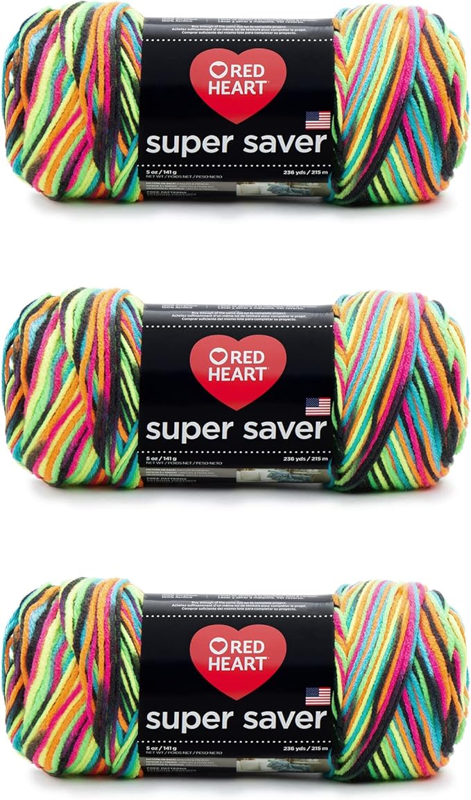 Red Heart Super Saver Yarn, 3 Pack, Blacklight 3 Count