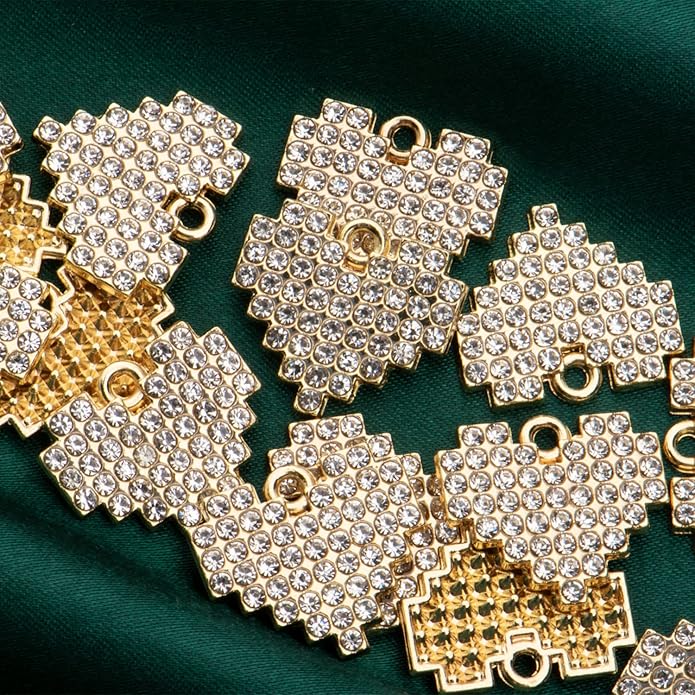 Pack of 20 Rhinestone Charms Gold Plated Pendants Pave Crystal Accessories for Necklace Bracelet Jewelry Making DIY Crafting