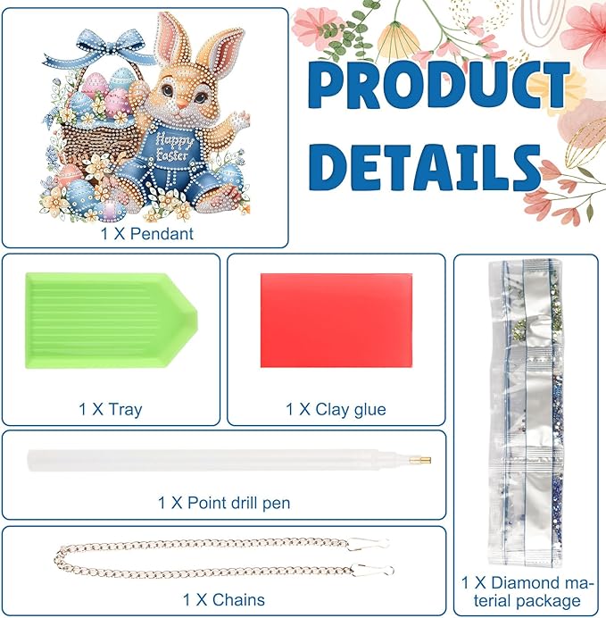 DOMROM Rabbit Diamond Art Hanging Kit for Adults, Easter Special Shaped Crystal Diamond Painting Rabbit Pendant, DIY Diamond Art Suncatchers Animal for Home Garden Wall Decor Gift