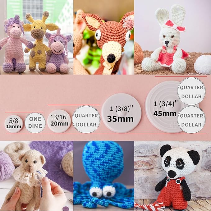 RuWfpz Doll Joints for Amigurumi Crochet 45mm 1-3/4" - 20 Set Jumbo Plastic Toy Safety Joints for Stuffed Animals, White Movable Amigurumi Crafts Teddy Bear Joints for Arm Leg Neck