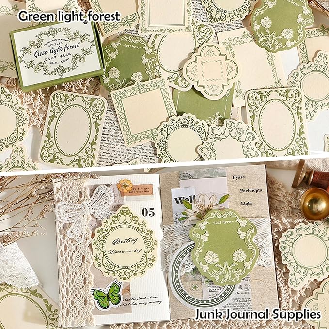 120 Pcs Embossed Scrapbooking Paper & Journaling Supplies, 160gsm Textured Scrapbook paper with Grass Fibers, Vintage Scrapbook Label Tags Set for Junk Journal Supplies, Card Making & DIY - 4 Boxes