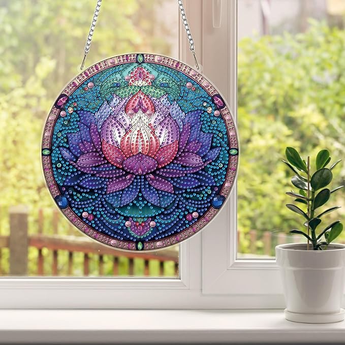 HEIBAGO Mandala Diamond Art Hanging Kits for Adults, Flower Diamond Art Suncatchers, 5D Special Shape Diamond Painting Pendant, DIY Window Ornament Gifts for Home Garden Door Wall Decor 8.3x8.3In